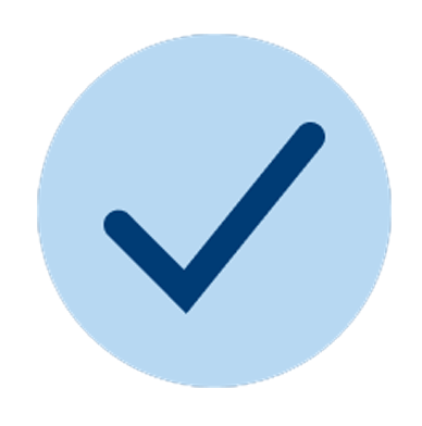 light blue circle with dark blue checkmark icon